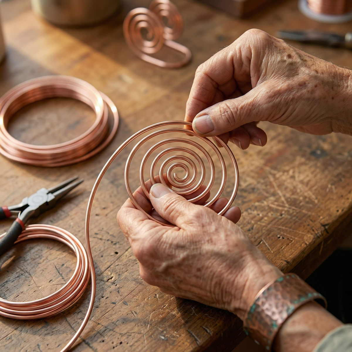 Espiral de Mano de Cobre Flujo de Inés