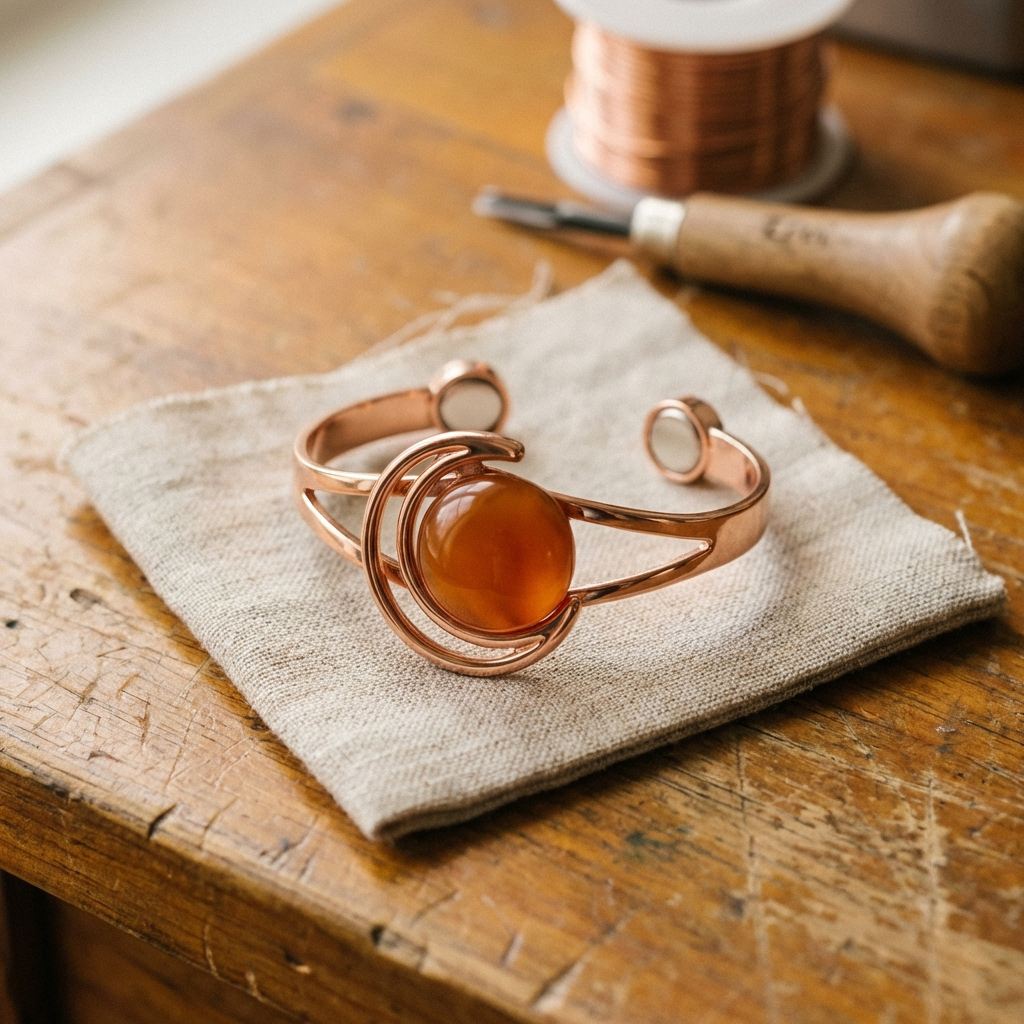 Pulsera de Cobre Esfera Naranja de Inés