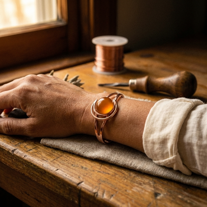 Pulsera de Cobre Esfera Naranja de Inés