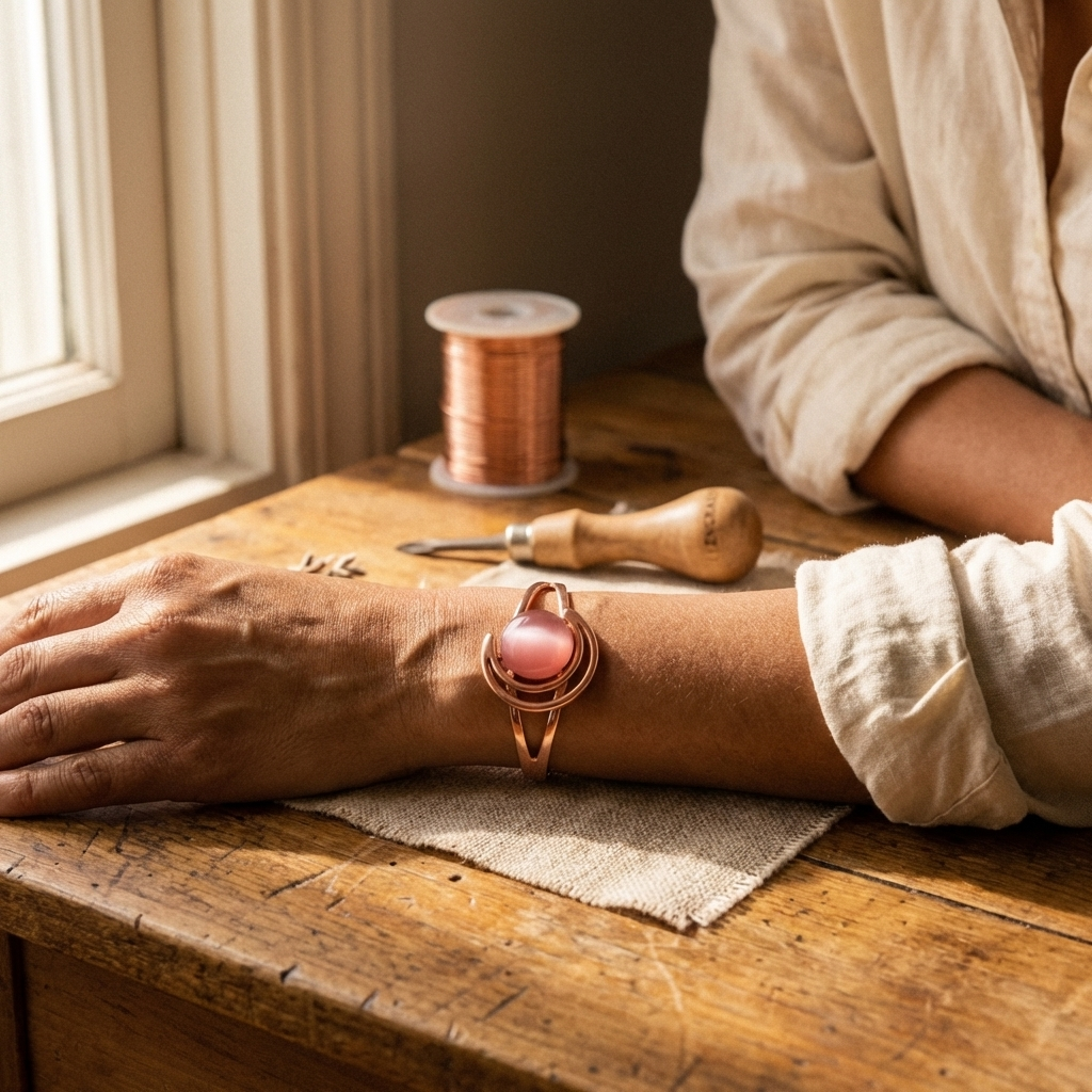 Pulsera de Cobre Esfera Rosa de Inés